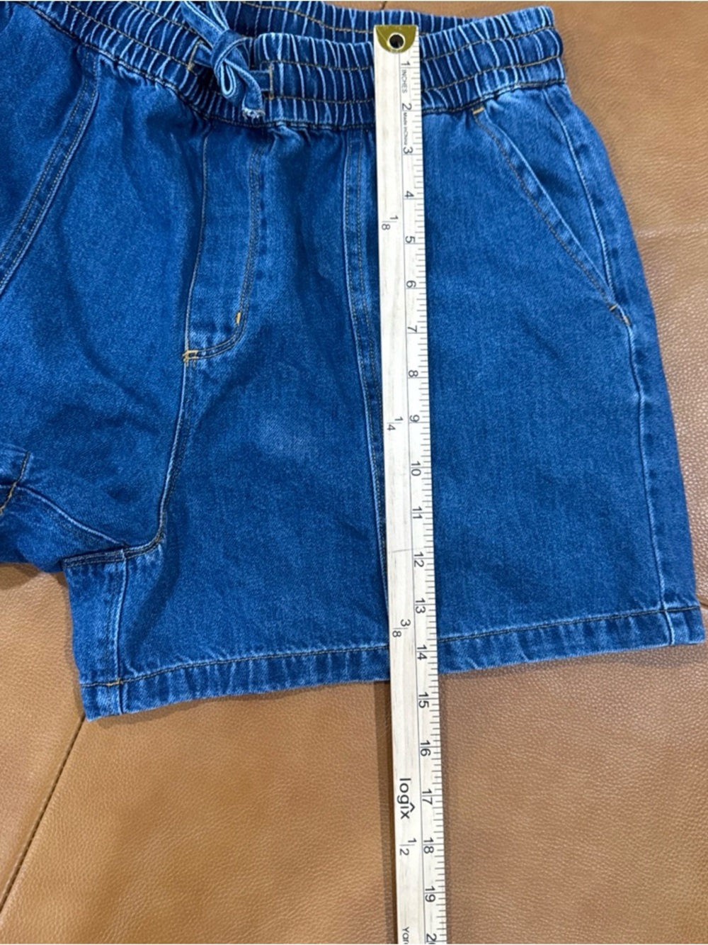 Women’s Denim Shorts Blue Drawstring Elastic Waist Casual Summer Lounge - Picture 7 of 8